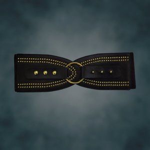 Wide Brown belt with gold detailing - 4” wide, 26.5-27.5” elastic back